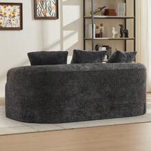 Sofá curvo de dos plazas, pequeño sofá de chenilla con 3 cojines, sofá profundo para apartamento o sala de estar, no requiere montaje. - Negro - Ver 4