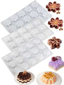 1pc Flower Shaped Silicone Mold, Mousse Cake Decoration, Chocolate Candy Mold, Baking Cake Mold - 白色 - 查看 1