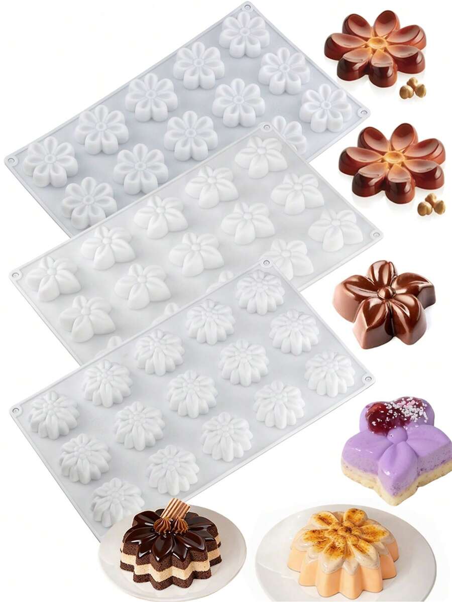 1pc Flower Shaped Silicone Mold, Mousse Cake Decoration, Chocolate Candy Mold, Baking Cake Mold - 白色 - 查看 1