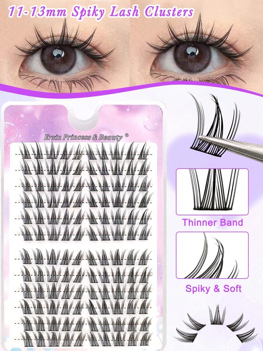 100 piezas de extensiones de pestañas individuales en racimo segmentado de longitud mixta de 11-13mm, extensiones de pestañas individuales puntiagudas