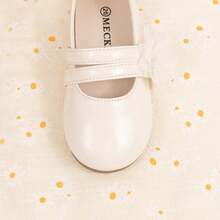 Zapatos planos cómodos para bebé con correa de tobillo, cierre de y decoración floral, estilo princesa sencillo - Beis - Ver 8