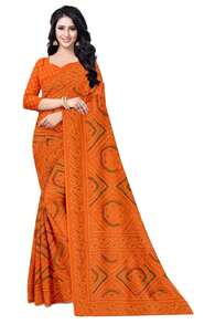 Estationeryhouse Bandhani Printed With Leaf Design Border With Unstitched Blouse Pc - Orange - View 1