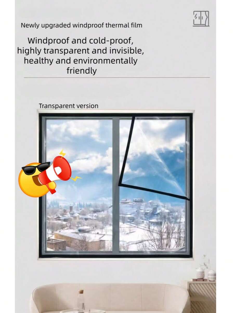 Winter Home Happiness Essential Self-Adhesive Thermal Insulation Film, Say Goodbye To Cold Drafts In Seconds, High Transparency Like It's Not Even There! - Transparent Cloth With Black Trim - View 1