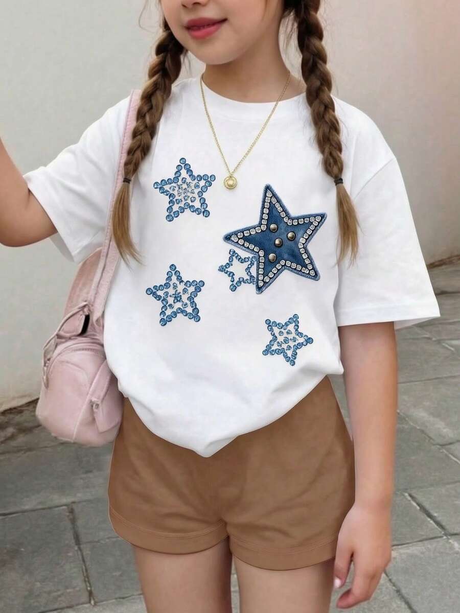 Casual Short-Sleeved, Crew-Neck T-Shirt With A Print, Ideal For Summer. Suitable For Children And Teenagers. Breathable And Sweat-Wicking. - 彩色 - 查看 1