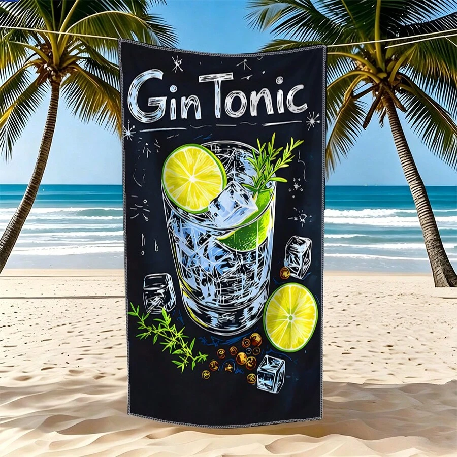 1pc Cool Beach Towel - Gin Tonic Pattern Bath Towel, Extra Large Size, Highly Absorbent, Summer Essential, Perfect For Beach, Pool, Picnic Use - Suitable As Mother's Day, Father's Day, Birthday, Summer Vacation Gift. - Multicolor - View 1