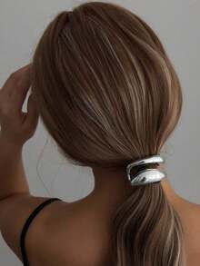 1pc/Set Metal Hair Cuff Gold Tone Oval Ring Hair Tie Ponytail Holder Shiny Geometric Hair Rope For Ladies Daily Party Streetwear All-Season - Multicolor - View 4