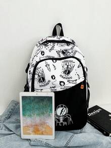 1pc Contrast Color Astronaut Pattern Backpack, Large Capacity Zipper Closure School Day Bag, Adjustable Shoulder Strap Bookbag, Short Trip Bag, Perfect For Teenagers/Students/Graduates/Young People, Ideal For Daily Use, Outings, Travel, School And Back To School Season - Multicolor - View 4