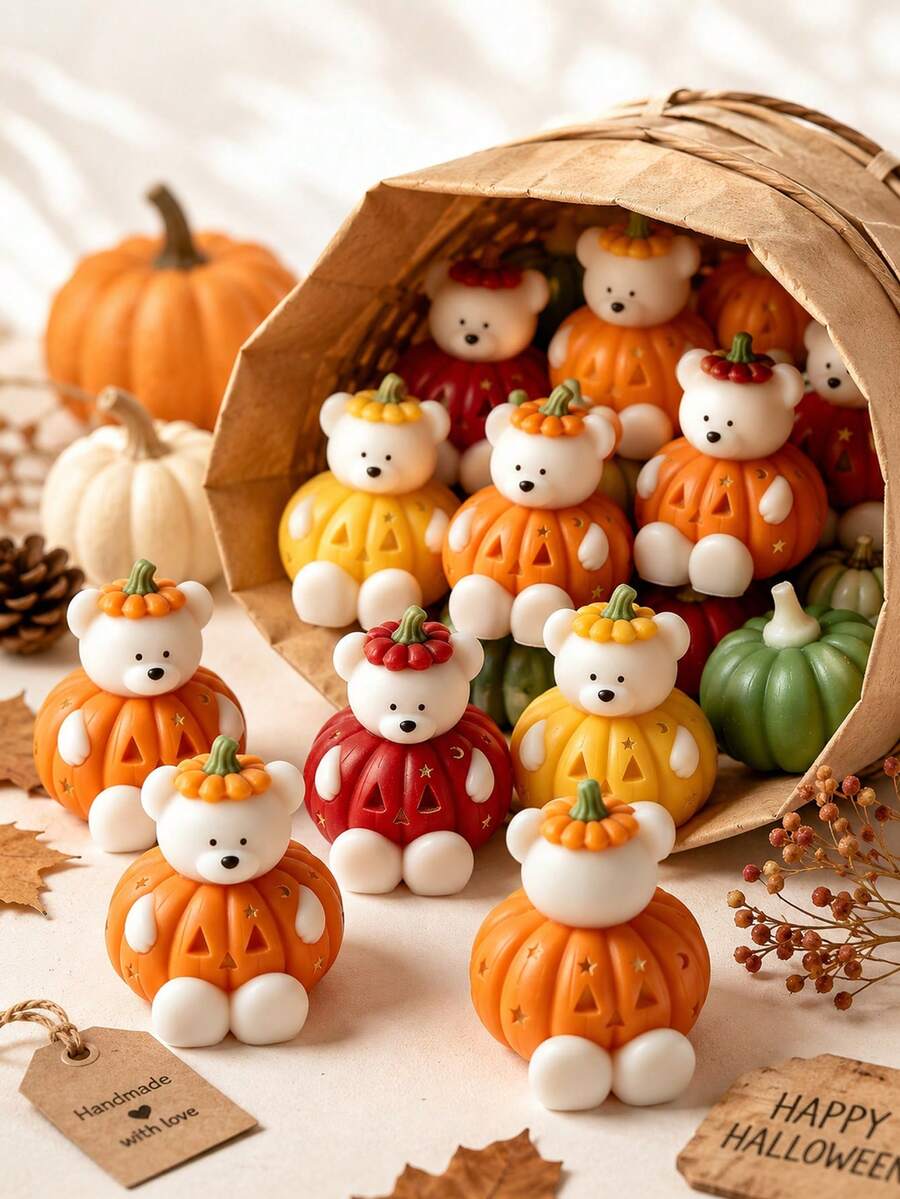 1pc Pumpkin Bear Silicone Candle Mold, Reusable DIY Plaster Resin Soap Making Craft Mold, Halloween Thanksgiving Theme Decorative Handmade Mold - Pumpkin Bear Mold - View 1