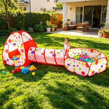 Rotes Polka-Dot-Thema 3-in-1 Kinderzelt | Realistisches Spielhaus-Design tragbares Kinder-Spielzelt, geeignet für Innen- und Außenunterhaltung, fantasievolles Spiel, Spielzeug und Geschenke | Faltbares Spielhaus + Aufbewahrungstasche für Jungen und Mädchen, bestes Kinder-Urlaubs- und Geburtstagsgeschenk (Rot) - Rot - Übersicht 4