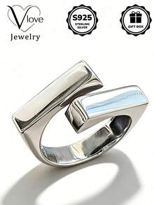 1pc S925 Sterling Silver Minimalist Geometric Cube Metal Ring, Versatile Silver Jewelry, Accessories, Suitable As Gift For Girlfriend, Mom, Valentine's Day, Comes With Gift Box - Silver - View 1