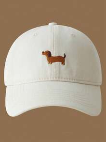 1 Piece Casual Baseball Cap With Dog Embroidery, Adjustable Brim, Suitable For All Seasons - Blanco - View 1