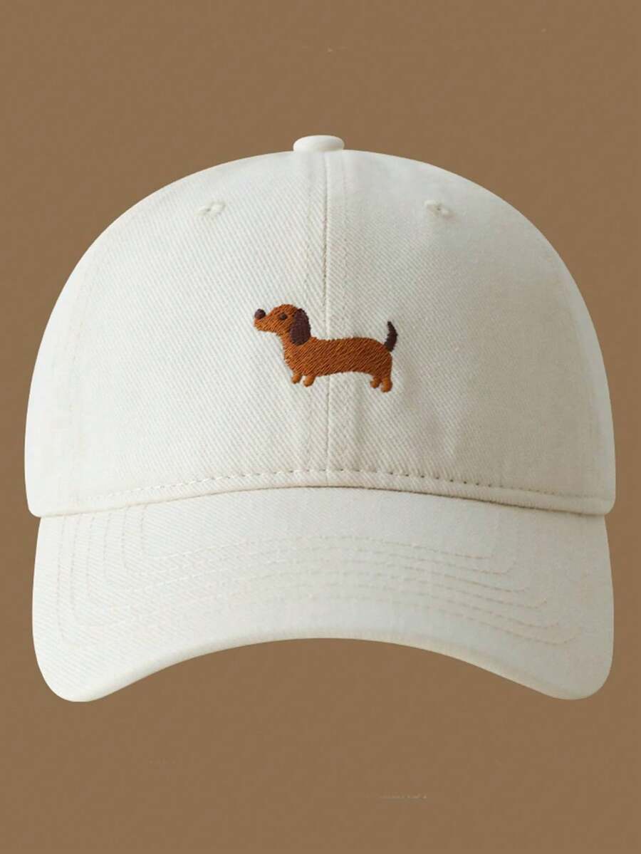 1 Piece Casual Baseball Cap With Dog Embroidery, Adjustable Brim, Suitable For All Seasons - Blanco - View 1