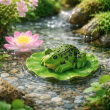 Mini ornement de paysage aquatique flottant réaliste, grenouille en résine imperméable, feuille de lotus, fleur de lotus et combinaison de petit bateau, nouveau style pastoral zen chinois, design de bloc de couleurs vert rose marron avec feuille de lotus, grenouille, fleur de lotus et petit bateau, décoration de micro paysage flottant, décoration d'aquarium / bassin de jardin / ornement de micro paysage de bureau, accessoire de décoration d'aquarium populaire - A - Voir 11