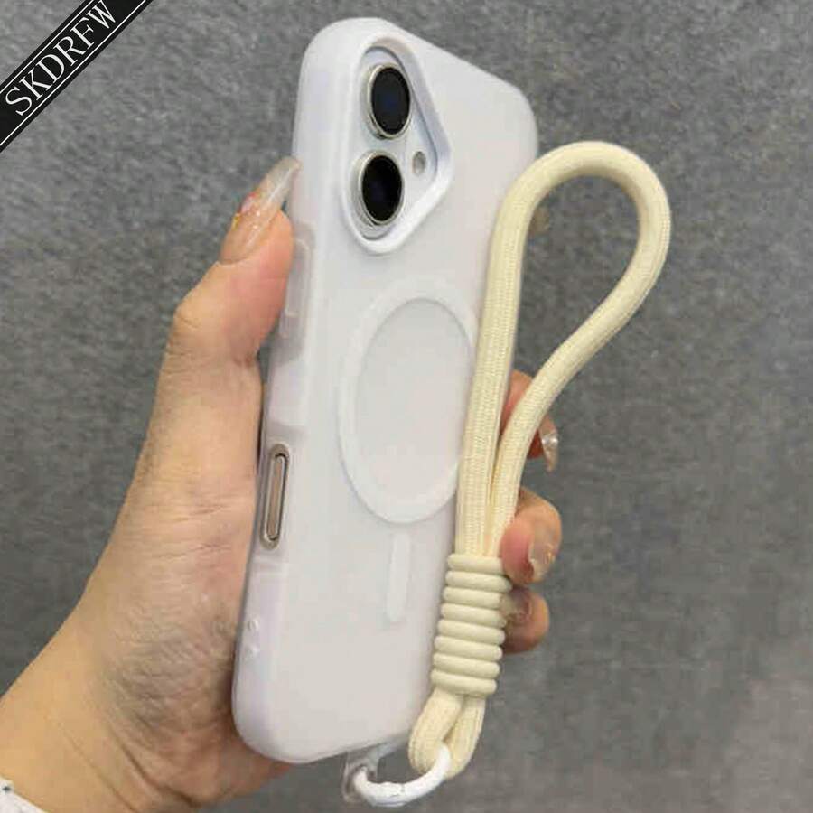 1 Stylish Phone Case, Does Not Include Lanyard Or Stand, New Minimalist Niche Design With Large Holes, Light Yellow Jelly Skin Feel, Two-In-One Magnetic Protective Case With Hand Strap For 17 17air 17pro 17promax 16 16plus 16pro 16promax 15 15pro 15promax 14 14pro 14promax 13 13pro 13promax 12 12pro 12promax 11, Can Store Photos. - 白色 - 查看 1