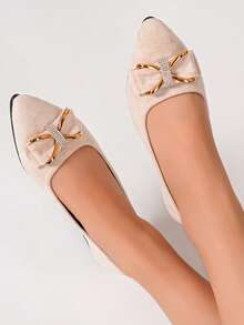 Runs Half Size Small, Women's Butterfly Rhinestone Pointed Toe White Flat Shoes, Lightweight And Comfortable, Suitable For All Seasons - Chantilly - View 5