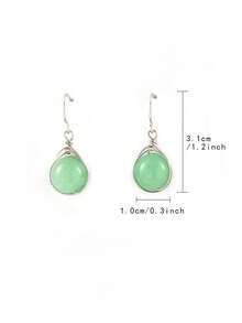 1 Pair Fashion Natural Stone Teardrop Earrings, Handmade Earrings Suitable For Women, Can Be Used For Weddings, Engagements, Anniversaries, Parties, Valentine's Day And Other Occasions, Rose Quartz Green Aventurine Round Bead Earrings Also Can Be Given As Gifts - White - View 2