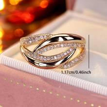 1pc Fashionable Linear Geometric Cross Design Cubic Zirconia Inlaid Women's Ring Casual Gift - Multicolor - View 9