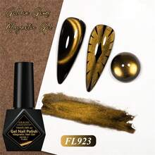FOUR LILY 1pc 10ml Gold Gemstone Cat Eye Gel Nail Polish, Gold Glossy Magnetic Semi-Permanent Soak-Off UV LED Gel Nail Polish, Suitable For Summer Nail Art, Home And Salon DIY Nail Supplies - Multicolor - View 7