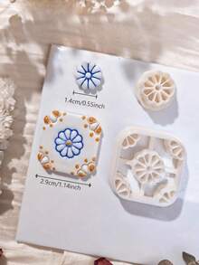Mini Daisy Flower Polymer Clay Cutters, Round & Square Floral Outline Mold For Vintage Handmade Stud Earring Craft Supplies - White - View 5