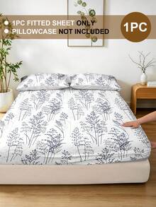 1pc Leaf Flower Print Bed Sheet, Bedding, Fitted Sheet, Mattress Cover, Soft And Comfortable Bedding For Bedroom Mattress Protector Fitted Bed Sheet Only, Machine Washable - Multicolor - View 2