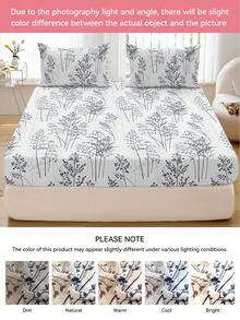 1pc Leaf Flower Print Bed Sheet, Bedding, Fitted Sheet, Mattress Cover, Soft And Comfortable Bedding For Bedroom Mattress Protector Fitted Bed Sheet Only, Machine Washable - Multicolor - View 8