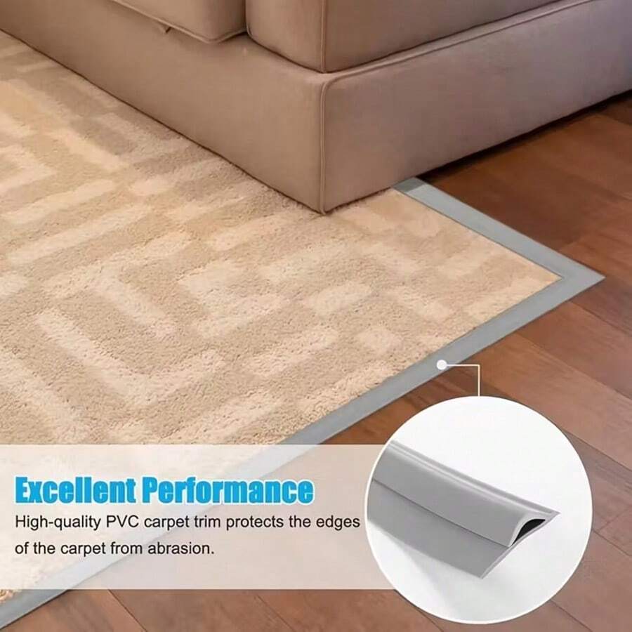 1 buah Lis Pinggiran Karpet PVC Perekat Diri Ukuran 2m x 3.3cm, Pelindung Pinggiran Karpet yang Dapat Dipotong, Strip Transisi Fleksibel dari Karpet ke Ubin dan Lantai