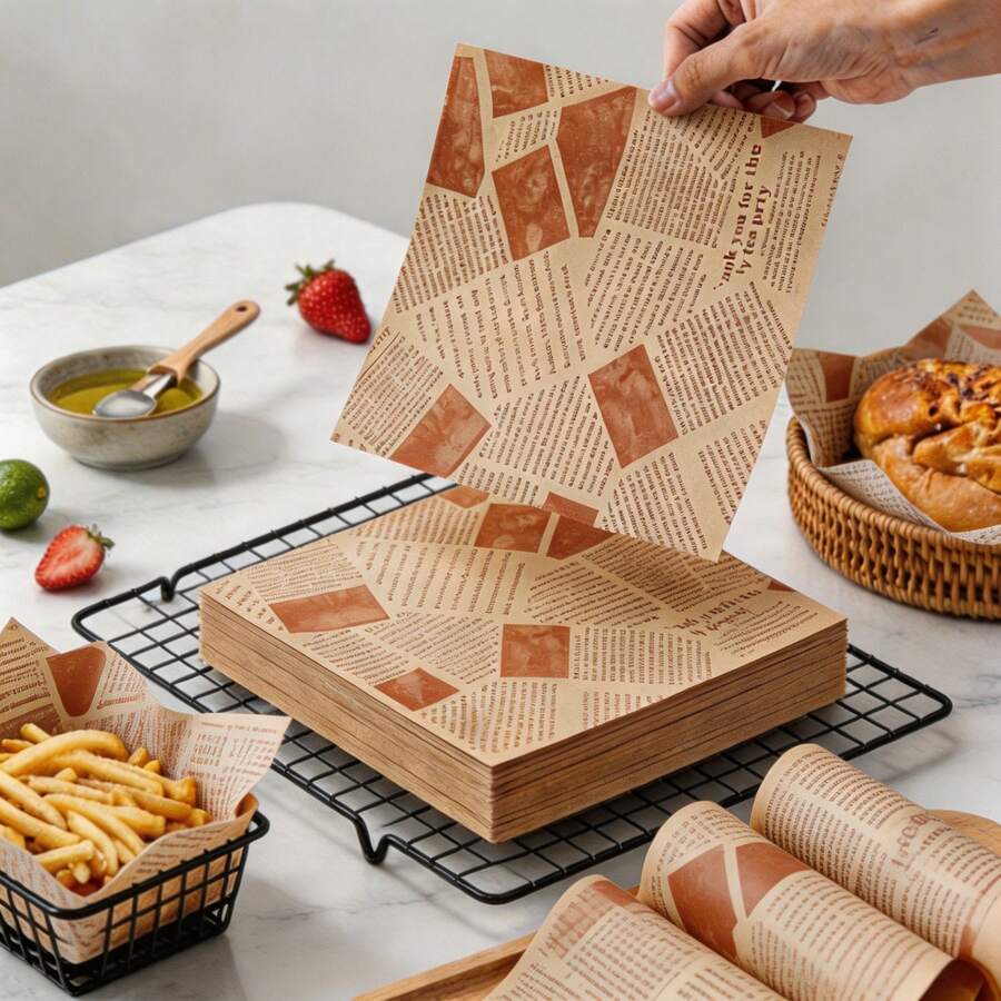 100/200pcs Sandwich Wrapping Paper, Paper, American Style Grease-Proof Paper, Fried Chicken & French Fries Tray Paper, Baking Paper