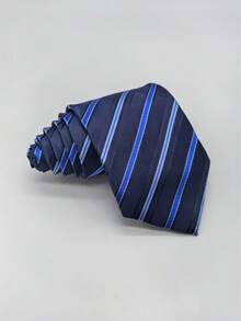 1pc Men's Formal Jacquard Striped Blue Tie, Multiple Styles Available, Suitable For Business Events, Wedding Groom Accessories, Daily Commute Versatile - Multicolor - View 4