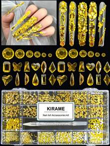 KIRAME 21格 DIY 美甲 K9 玻璃黃色平底水鑽套組－每格 30 顆高光水鑽，附 1 支水鑽筆，美甲寶石，適用美甲沙龍、居家美甲、美甲用品，聖誕、夏季與旅行美甲，節日禮物美甲飾品 - 黃色 - 查看 4