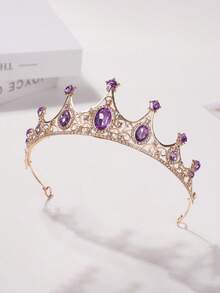 1 buah Mahkota Paduan Logam yang Indah dan Modis, Cocok Sebagai Aksesori Rambut untuk Pesta Pernikahan Wanita, Hadiah Pesta Ulang Tahun Putri, Aksesori Kostum Pertunjukan, Mahkota untuk Pesta Rias Wajah - Purple - View 5