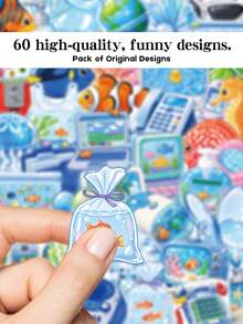 YWWBLD 60pcs Frutiger Aero Stickers For Scrapbook, Suitcase, Laptop, Skateboard, Guitar, Decorative DIY Stickers - Multicolor - View 4