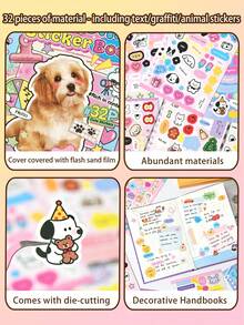 1600+件元素 32張可愛動物貼紙書 雙線圈裝訂 模切設計 DIY手帳/水壺/筆記本裝飾貼紙素材書 - 長方形 - 查看 10