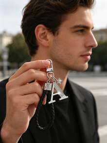 1pc Fashionable European & American Style Creative Versatile Premium English Letter Shaped Keychain Bag Charm, Suitable For Men & Women Car Key Bag Decoration And Holiday Gift - Silver - View 1