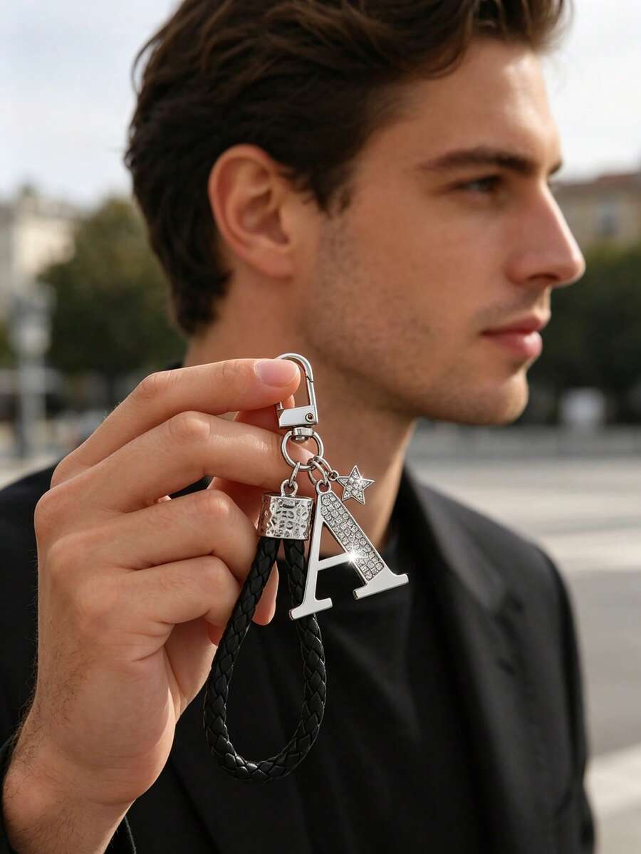 1pc Fashionable European & American Style Creative Versatile Premium English Letter Shaped Keychain Bag Charm, Suitable For Men & Women Car Key Bag Decoration And Holiday Gift - Silver - View 1