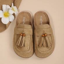 Spring/Summer Daily Commute Comfortable Flat Women's Shoes With Tassel Fashion Casual Women's Slippers - Light Khaki - View 6