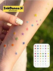 1組「Colorful Tiny Stars」臨時紋身貼，防水閃亮假紋身，夏日派對適用，真實紋身效果，易貼易撕，CSX055 - 彩色 - 查看 2