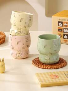 1pc Cute Rabbit Floral Coffee Cup, Handheld Cup Afternoon Tea Cup Dessert Cup Matcha Cup Ceramic Material, Suitable For Coffee Corner, Office, Back To School Season, Gift, Tumbler, Cup, One Cup Of Coffee - Multicolor - View 11