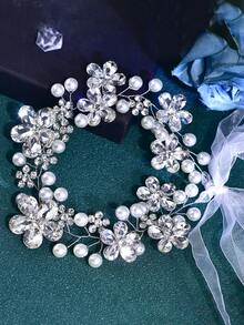 1pc Fashion Rhinestone Faux Pearl Bridal Waist Belt, Wedding Dress Gown Accessory, Women's Belt Suitable For Daily Wear, Party, Holiday, Gathering - Silver - View 7