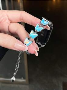 1 buah Tali Jam Tangan Rantai Kupu-kupu Berkilau Multifungsi Gaya Liburan Musim Panas Wanita, Kompatibel dengan Band 8 Pro/9 Pro, 8/8 NFC/9/9 NFC/10/10 NFC, Watch4/Watch5/Watch6 - Biru - View 10
