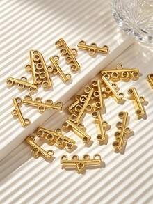 10pcs 18K Gold Plated Stainless Steel Multi-Hole Bar Connectors, Fade-Resistant DIY Jewelry Findings - Stainless Steel Porous Connection - View 1