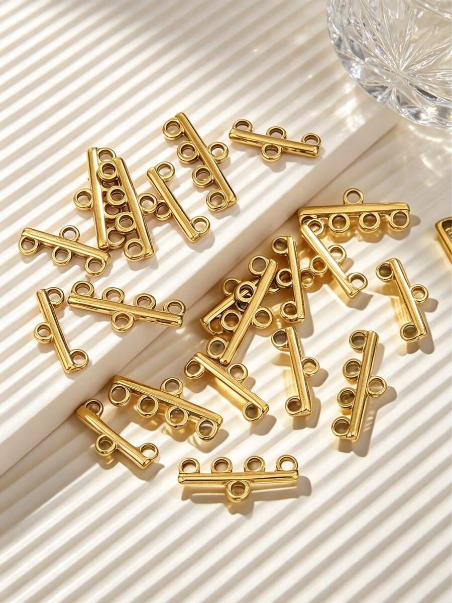 10pcs 18K Gold Plated Stainless Steel Multi-Hole Bar Connectors, Fade-Resistant DIY Jewelry Findings - Stainless Steel Porous Connection - View 1