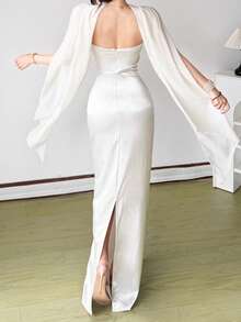 Elegante vestido largo blanco sin mangas de Top Dazzle, con escote Bardot y detalles de apliques, ideal para invitadas a bodas y eventos formales. - Blanco - Ver 4