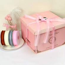 50yd Snow Gauze Ribbon With Fresh Flower Packaging Paper, Bouquet Ribbon, Satin Ribbon, Silk Ribbon, 2.5cm Wide, Cake Wrapping, Gift Floral Material - 50 Yards Gold-edged Ribbon - View 4