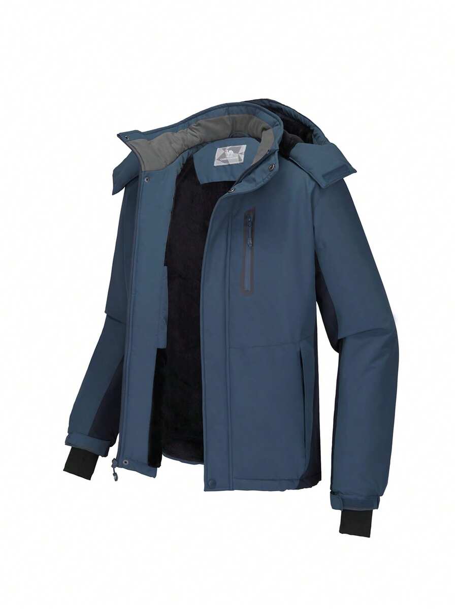 Women's Ski Jacket, Waterproof Warm Fleece Hooded Snowboard Coat For Winter - Titanium Gray Blue/Blue Black - View 1