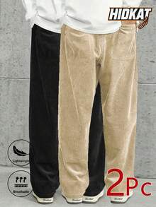 Men's Elastic Waist Corduroy Pants, Drawstring Retro Straight Leg Casual Sweatpants, Spring/Autumn Sports - Multicolor - View 5