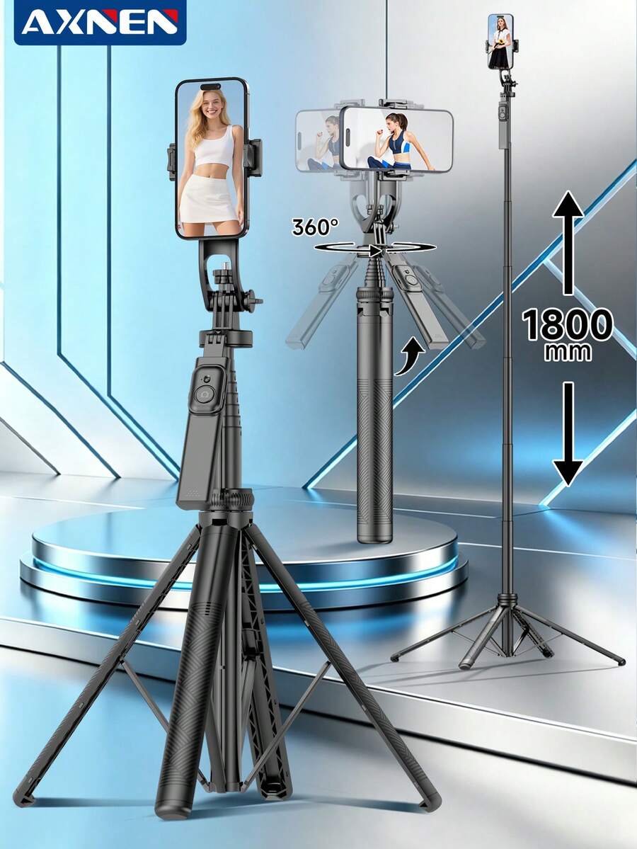 AXNEN 1800mm/70.87in Aluminum Selfie Stick Tripod With Bluetooth Remote,360° Rotation Phone Holder,Multifunctional Expansion Extendable Phone Stand,Tripod For Smartphone Light Camera, With All Ios & Android