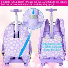 Set Tas Ransel Sekolah Anak Perempuan Motif Bunga Daisy Ungu 3 Buah, Model Oxford, dengan Roda, Tali Bahu yang Dapat Diatur, dan Penutup Resleting, Cocok untuk Kembali ke Sekolah & Bepergian. - 21 Daisy Tuas Tunggal - View 4