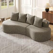 Linen Sofa With 4 Cushions, High Density Foam Filling And Springs, Drink Holder & Side Pockets – - Khaki 4 Seat - View 3