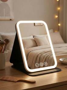 PU LED Makeup Mirror, Foldable Desktop Makeup Mirror With Light, 3 Lighting Modes Infinite Touch Dimming Makeup Mirror, Desktop Mirror, USB Rechargeable Makeup Mirror, Durable PU Leather Travel Makeup Mirror, Student Dorm Office Desktop Portable Makeup Mirror, Birthday Graduation Gift Home Decor - Multicolor - View 14