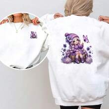 1/2/3pcs Purple Hair Butterfly Girl Heat Transfer Sticker | Gentle Cartoon DIY Heat Transfer Decal, Braided Hair Purple Dress Girl With Violet And Purple Butterfly, Suitable For T-Shirts, Sweatshirts, Sweaters, Canvas Bags, Gentle And Healing - Multicolor - View 5